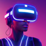 xr, mr, mixed reality, virtual reality, augmented reality, african american, female, woman, lady, girl, black, metaverse, america, pink, purple, blue, neon, lighting