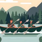 teamwork, rowing, crew, river, boat, team, group, nature, lake, forest, movement, experience, digital art, green