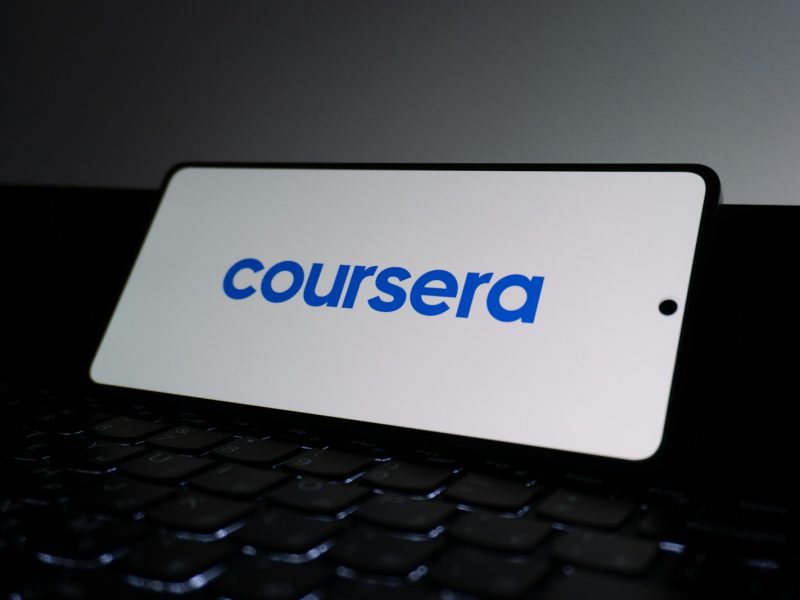 Coursera logo on a smartphone screen.